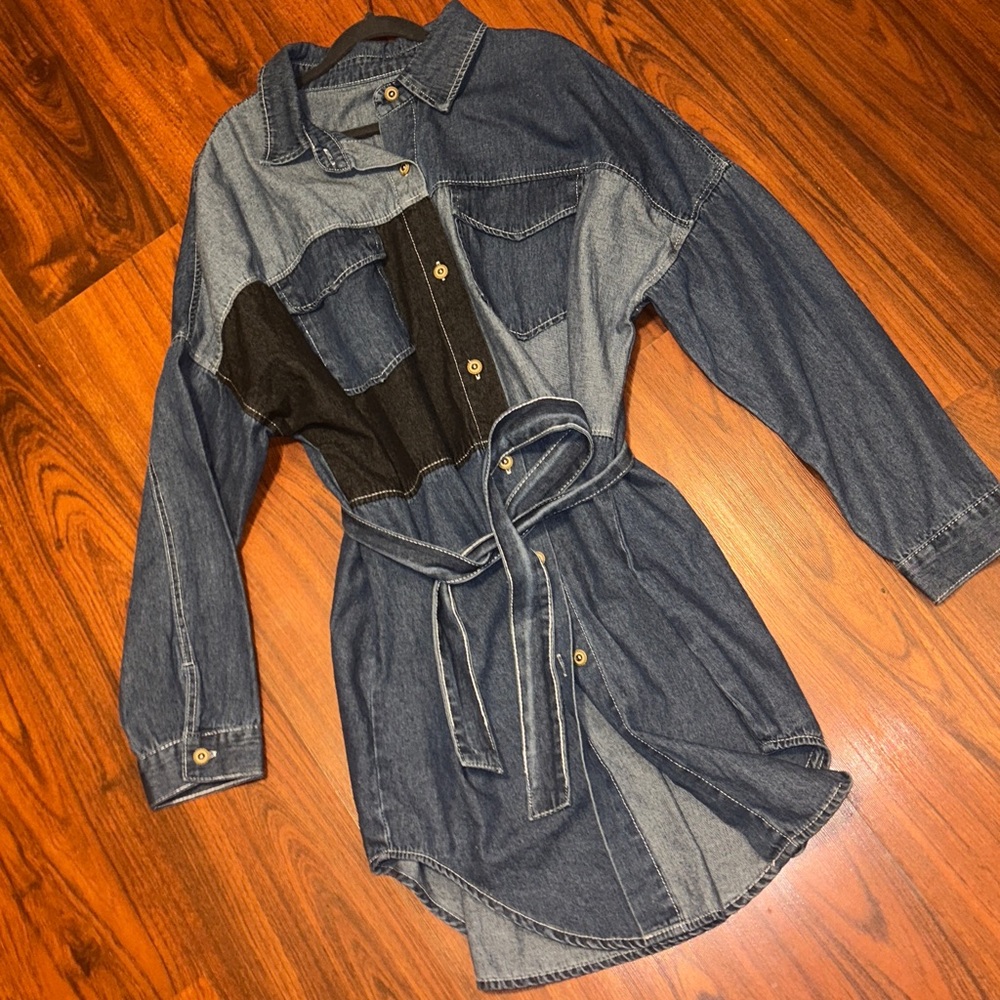 Shein Denim Color-Block Shirt Dress Sz 2XL NWOT Streetwear - Picture 14 of 16